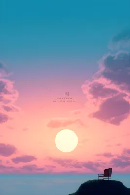 落日山脉青色简约背景