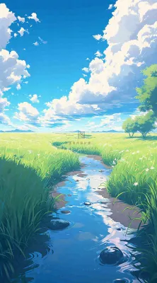 春天河边青草池塘蓝天白云，立春