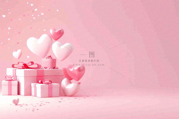 粉色爱心礼盒礼物浪漫唯美立体插画妇女节情人节七夕背景