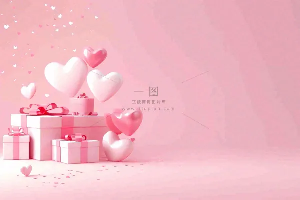 粉色爱心礼盒礼物浪漫唯美立体插画妇女节情人节七夕背景