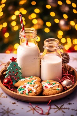 圣诞节日牛奶饼干装饰摄影图 圣诞节日牛奶饼干装饰摄影图