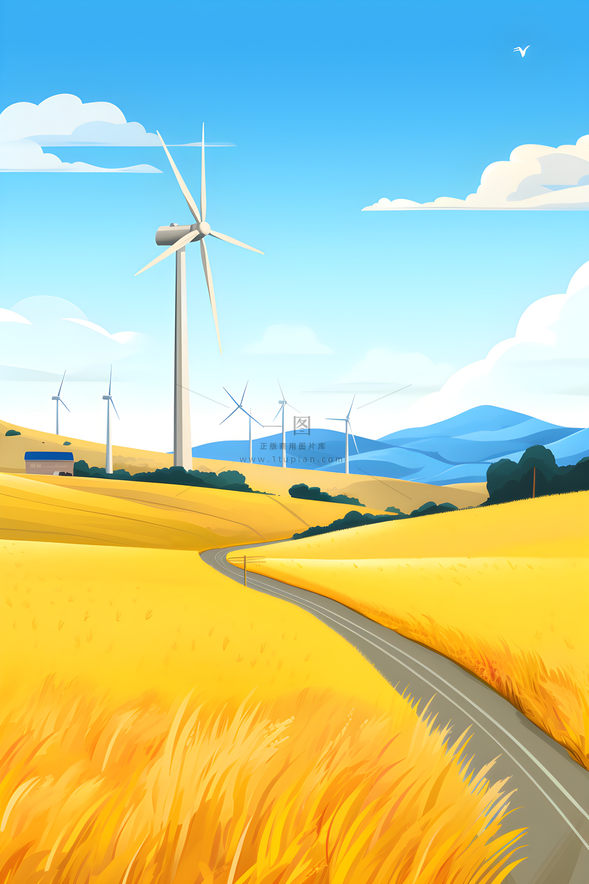 清新乡村路边插画