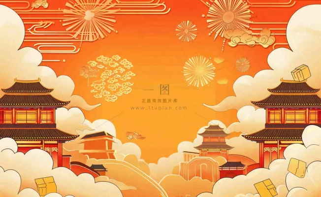 国潮风红色祖国欢庆国庆新年插画背景 国潮风红色祖国欢庆国庆新年插画背景