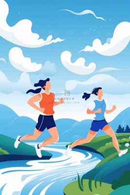 奔跑运动扁平卡通插画背景 奔跑运动扁平卡通插画背景