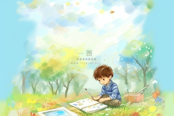 清新儿童草地绘画学习背景 清新儿童草地绘画学习背景