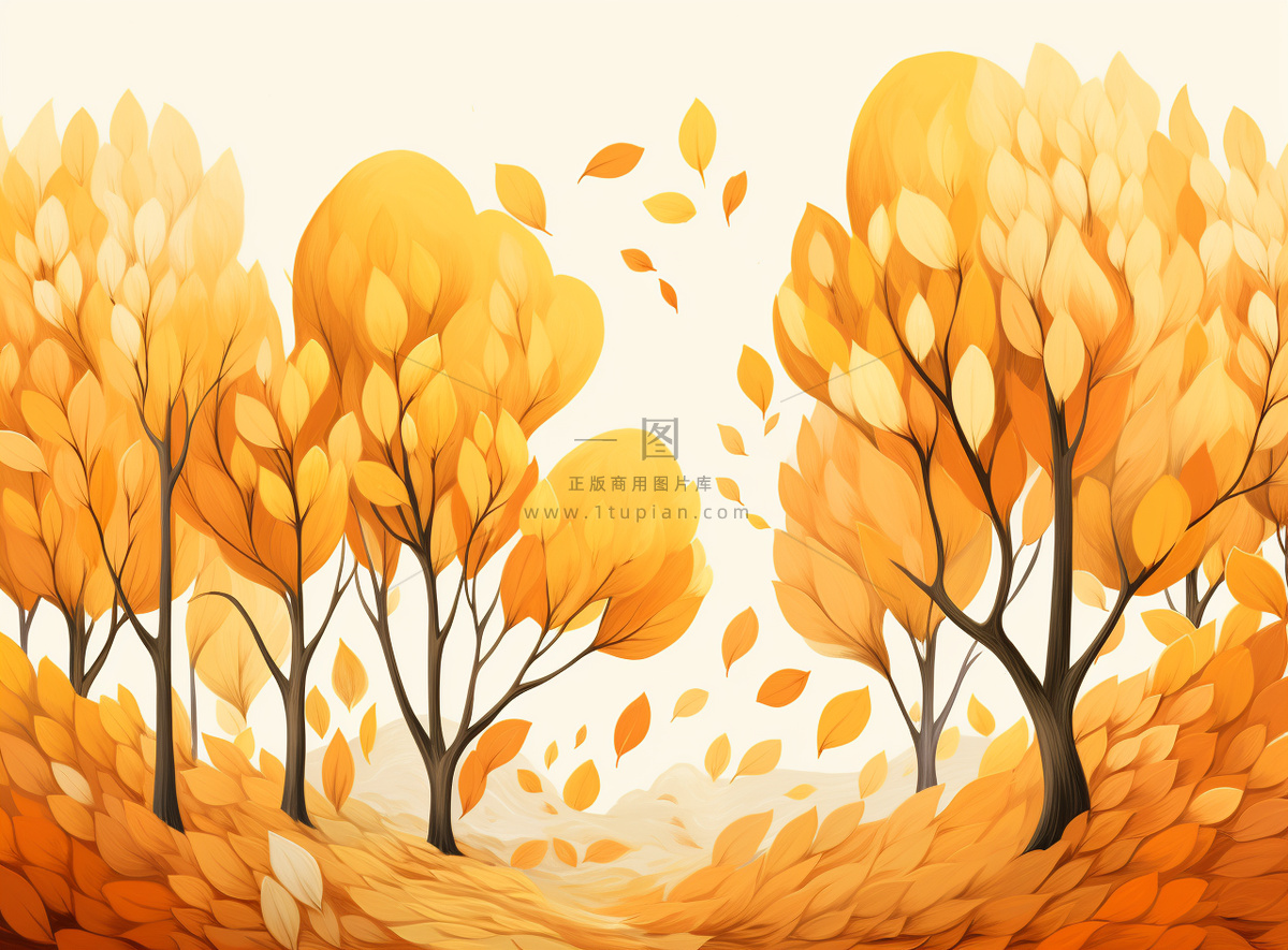 秋季树林黄色树叶卡通插画素材背景