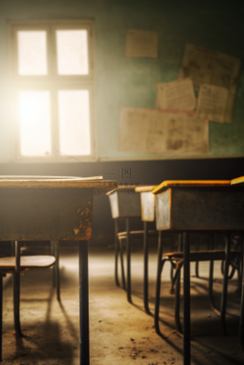 教室课桌光点摄影图