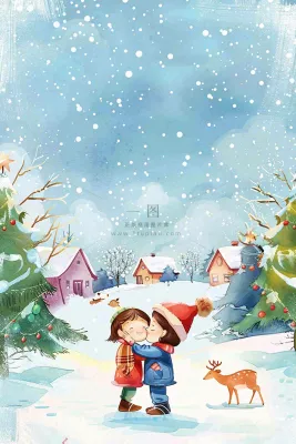 冬天白雪覆盖寒冷唯美雪景大寒插画背景