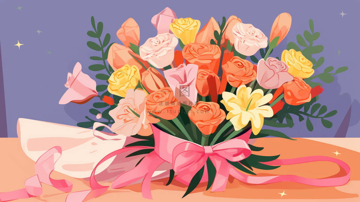 手捧花花束鲜花卡通插画素材