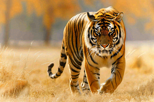 老虎秋天草丛里出行金秋动物摄影图 老虎秋天草丛里出行金秋动物摄影图