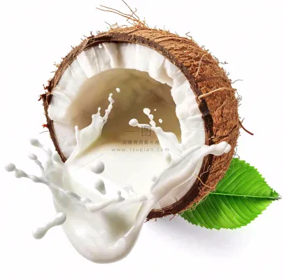 新鲜椰子汁水椰奶飞溅摄影图