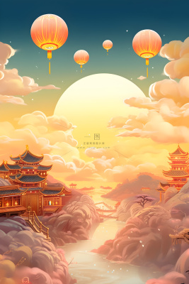 国风月亮淡雅渐变意境背景