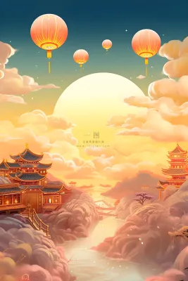 国风月亮淡雅渐变意境背景 国风月亮淡雅渐变意境背景