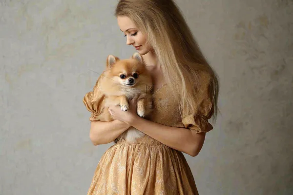 博美小狗美女抱着小狗萌宠宠物摄影图 博美小狗美女抱着小狗萌宠宠物摄影图