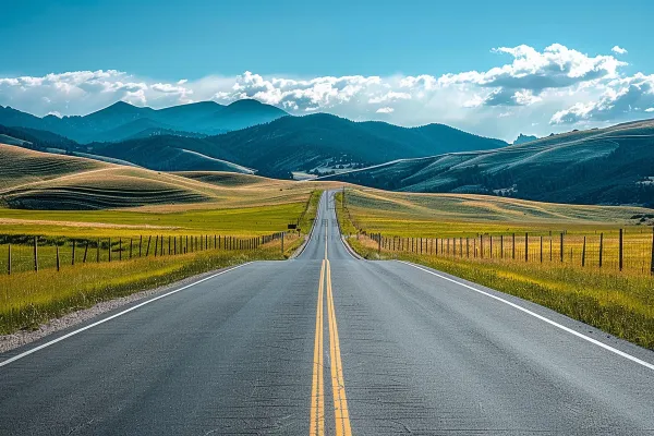 高原草地公路高山白云摄影图