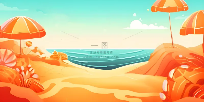 沙滩遮阳伞海洋金橘色背景