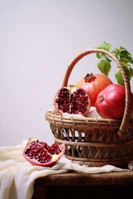 红石榴竹篮框水果摄影图