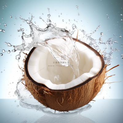 夏日椰子与水飞溅椰汁饮料摄影图