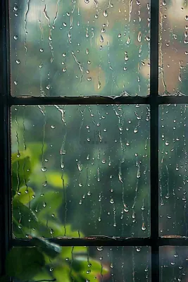 窗户上雨水雨滴摄影图