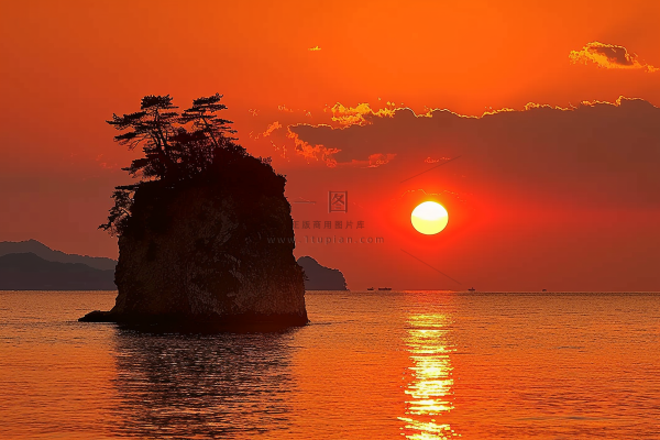 落日海洋沙滩夕阳晚霞摄影图 