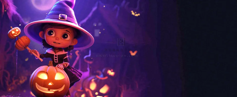 万圣节紫色黄南瓜黑色恐怖，疯狂奇幻鬼屋