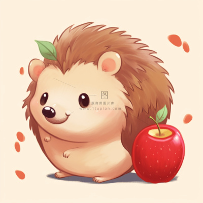 刺猬苹果觅食动物卡通插画素材