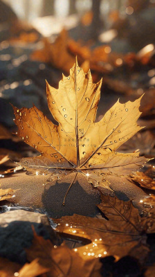 秋天黄色秋叶落叶雨天特写故事感,秋分立秋摄影图 秋天黄色秋叶落叶雨天特写故事感,秋分立秋摄影图