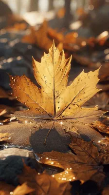 秋天黄色秋叶落叶雨天特写故事感,秋分立秋摄影图 秋天黄色秋叶落叶雨天特写故事感,秋分立秋摄影图