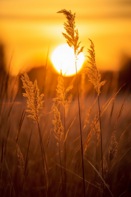 芦苇荡夕阳下美丽芦苇花摄影图