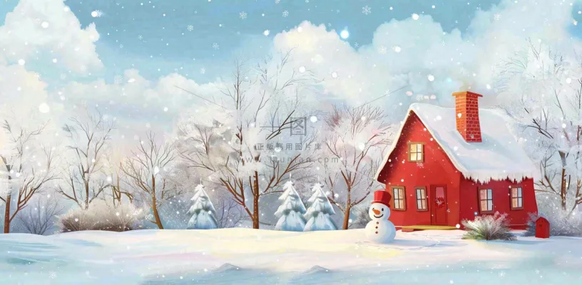 冬天白雪覆盖寒冷唯美雪景大寒插画背景