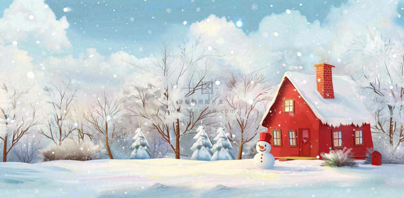 冬天白雪覆盖寒冷唯美雪景大寒插画背景 冬天白雪覆盖寒冷唯美雪景大寒插画背景