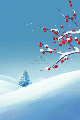 冬天雪山白霜红色果实覆盆子霜降寒露背景