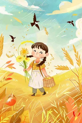 秋意浓丰收季女孩农场采收大雁芒种立秋秋分插画背景 秋意浓丰收季女孩农场采收大雁芒种立秋秋分插画背景