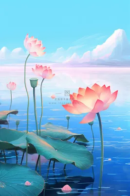 蓝色荷花清新节气海报背景 蓝色荷花清新节气海报背景