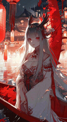 少女漫画古风灯笼夜晚夜景船只手绘插画 少女漫画古风灯笼夜晚夜景船只手绘插画