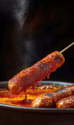 烤火腿肠煎辣椒面香辣美食小吃摄影图