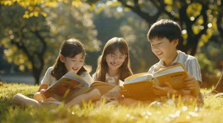 公园草坪看书阅读的学生孩子们知识兴趣世界读书日摄影图