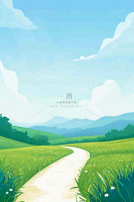 春日郊游草坪小路小花踏青手绘插画,立春春分 春日郊游草坪小路小花踏青手绘插画,立春春分