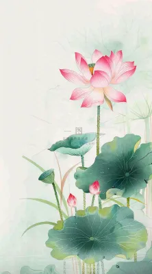 夏天荷花荷叶清凉小清新淡雅小暑大暑处暑插画背景 夏天荷花荷叶清凉小清新淡雅小暑大暑处暑插画背景