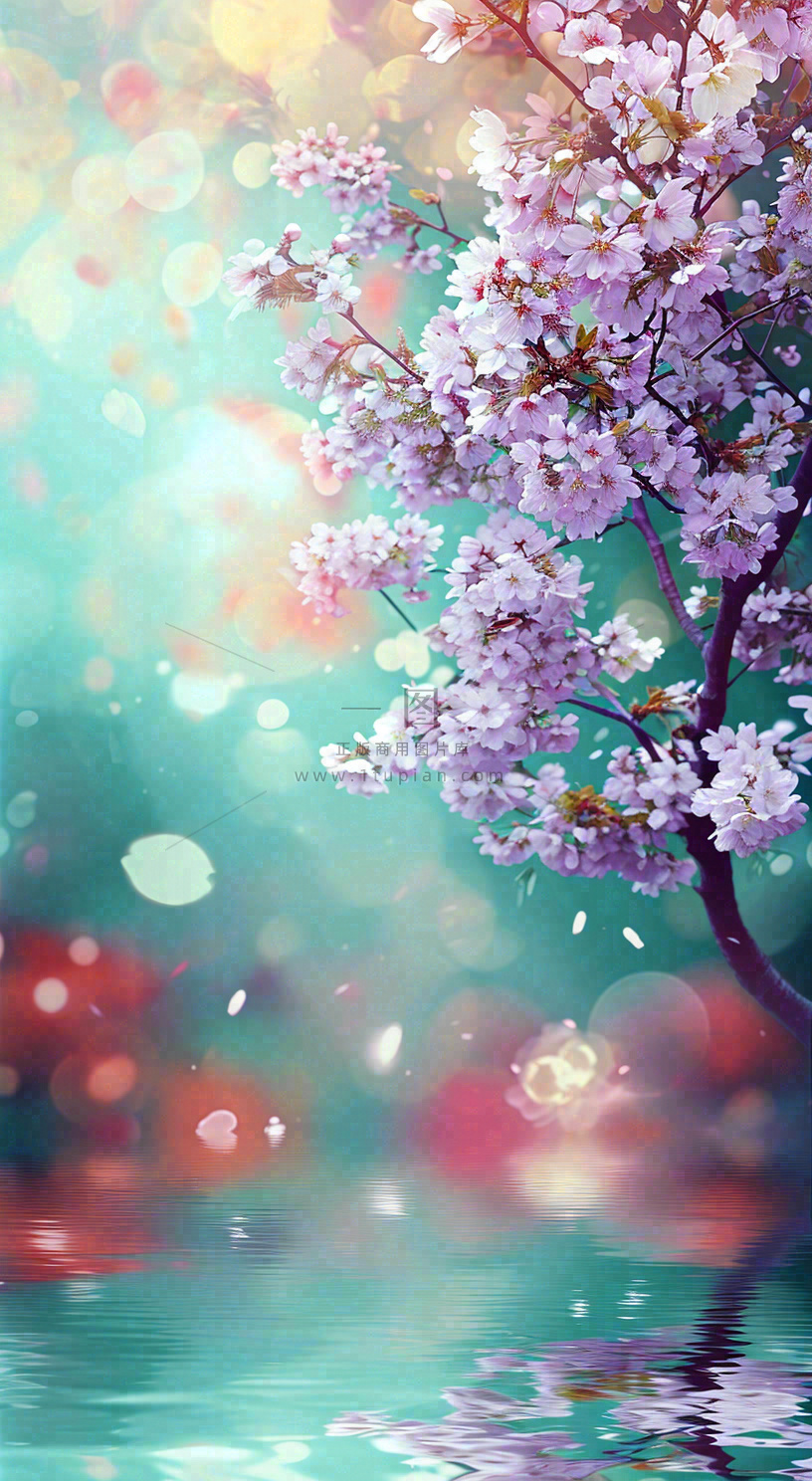 春天枝条上开满花朵,春分摄影图
