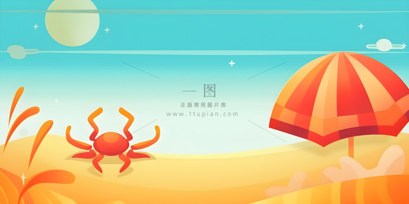 沙滩遮阳伞海洋金橘色背景