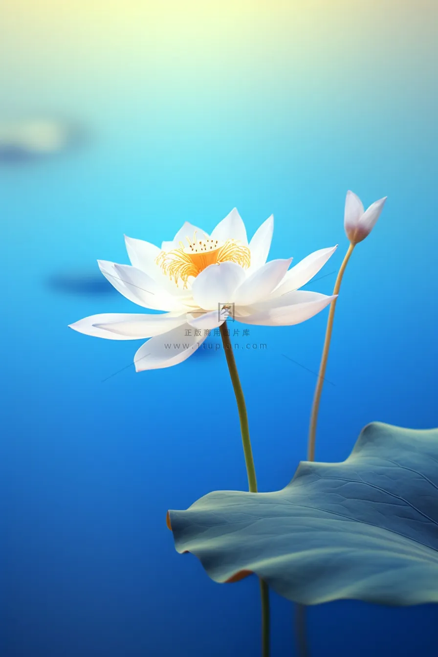 蓝色简约大气荷花意境节气海报背景