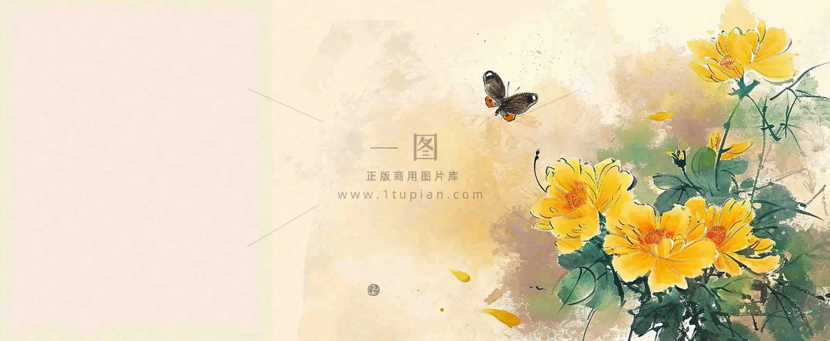温馨纹理橙色花朵鲜花蝴蝶意境唯美，中国风