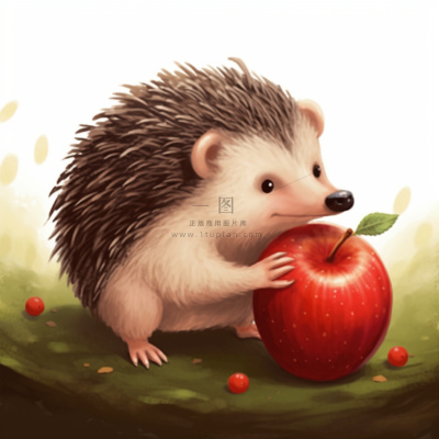 刺猬苹果觅食动物卡通插画素材