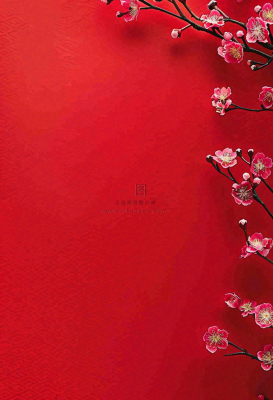红色国风背景梅花花朵插画元旦背景