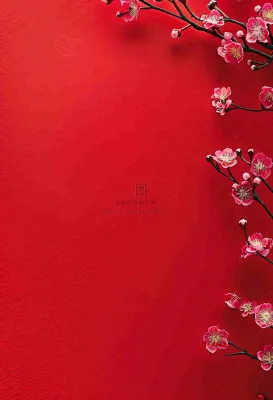红色国风背景梅花花朵插画元旦背景