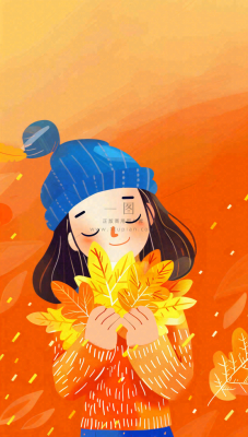 秋天女孩抱着落叶唯美卡通插画秋分立秋背景 秋天女孩抱着落叶唯美卡通插画秋分立秋背景
