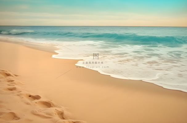 清澈的海水和沙滩，背景是波浪，浅蓝绿色和浅米色风格，简单，flickr，konica big mini，迷人，棕色和蓝色，yankeecore摄影图