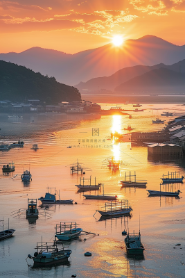 夏日落日海报沙滩晚霞摄影图