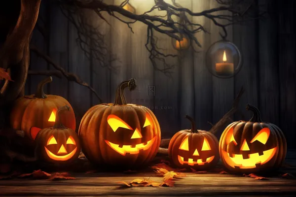 万圣节搞怪南瓜灯恐怖夜晚摄影图